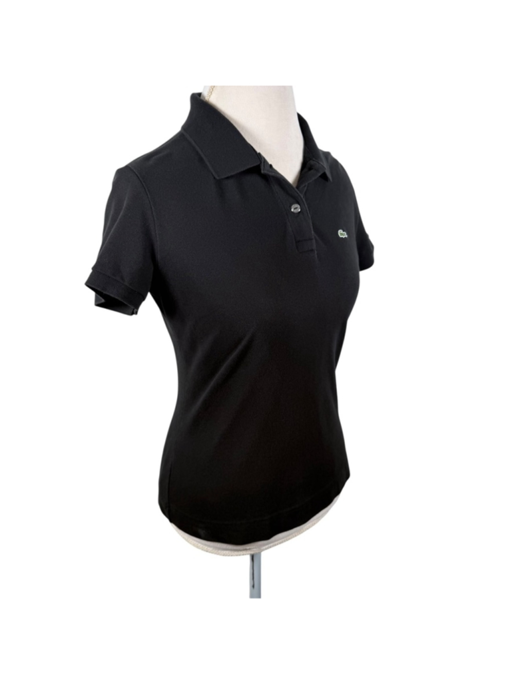 Lacoste Womens Slim Fit Black Pique Polo Top Preppy Crocodile Logo Size 44 US 12 - Picture 8 of 10